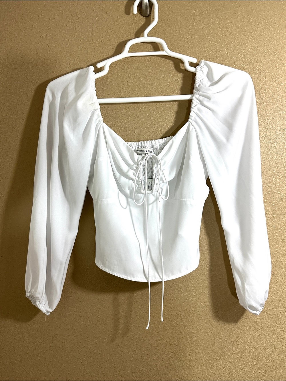 Abercrombie & Fitch White Long Sleeve Tie Front Crop Top